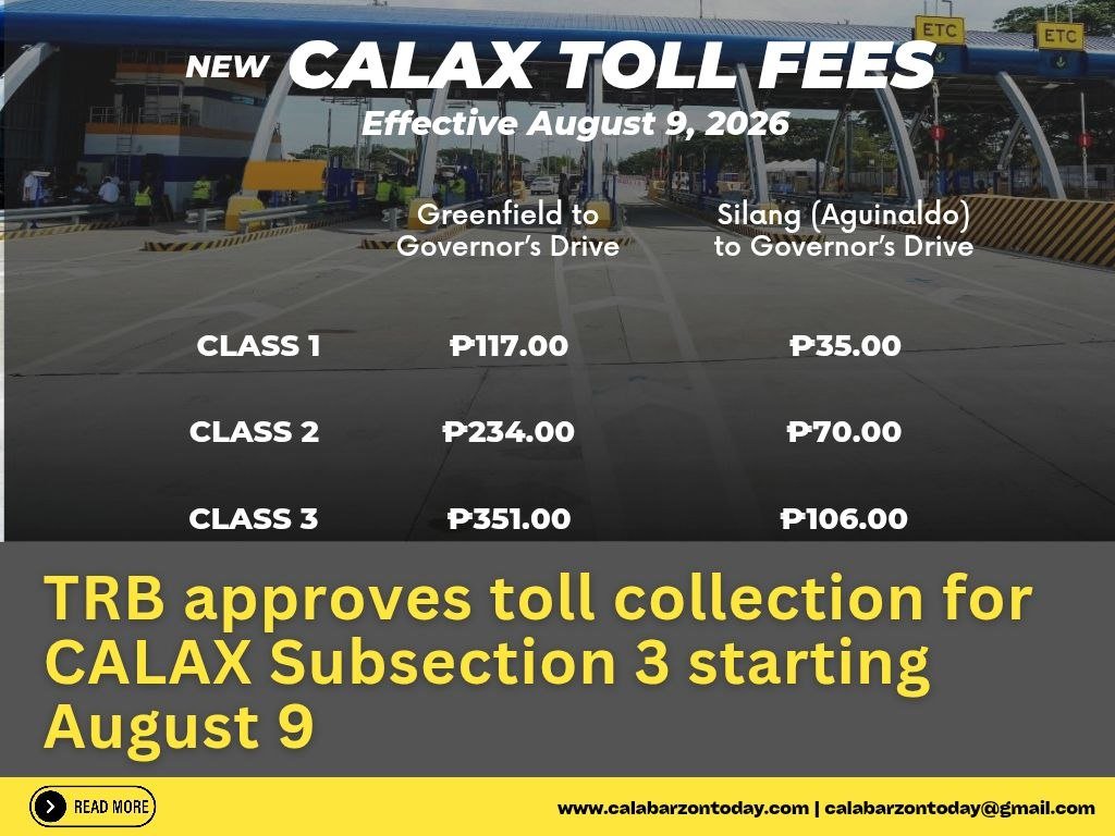 TRB approves toll collection for CALAX Subsection 3 starting August 9